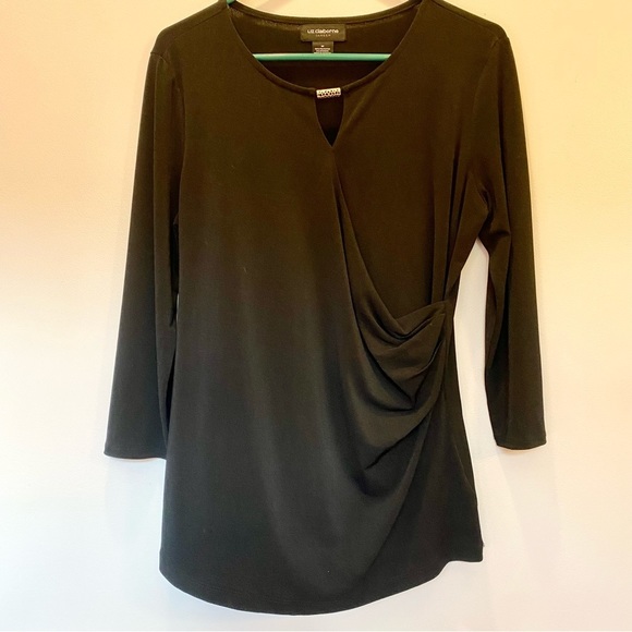 Liz Claiborne Black side scrunch blouse. Medium. - Picture 2 of 9